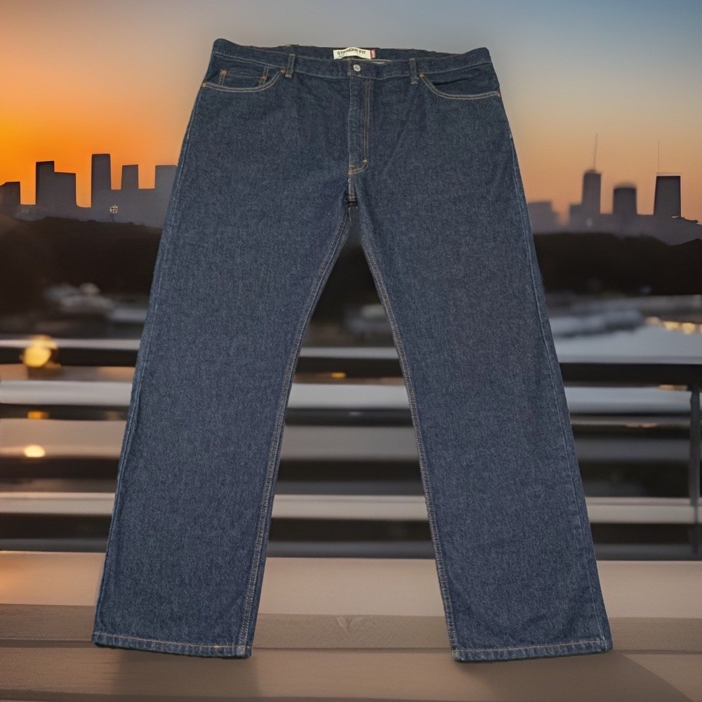 Levi's 505 Regular Fit‎ Straight Rugged Denim Dark Blue Jeans Mens Size 44 x 32